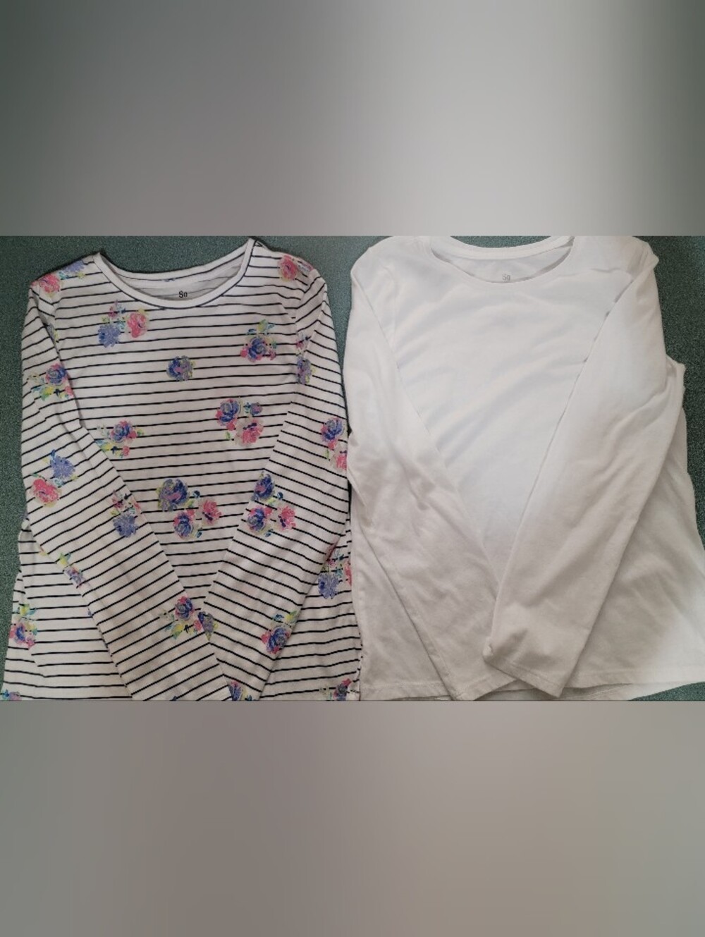 SO Girls Size 8 Long Sleeve Shirts 2-Piece Lot, Floral & White Girls